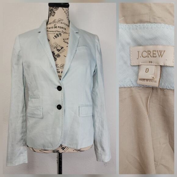 J CREW Blazer Womens SZ 0 Linen Schoolboy Jacket Academia 90s Blue 37358 - Picture 1 of 10
